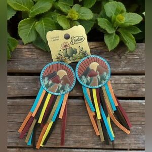 Justin Boots Colorful Leather Fringe Earrings